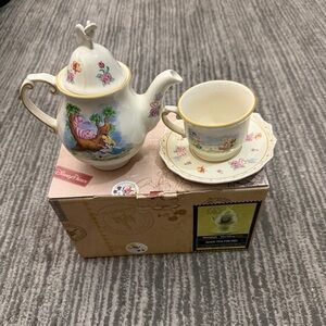 Disney Parks Cream Porcelain Tea-For-One Set with Pastel Floral Accents